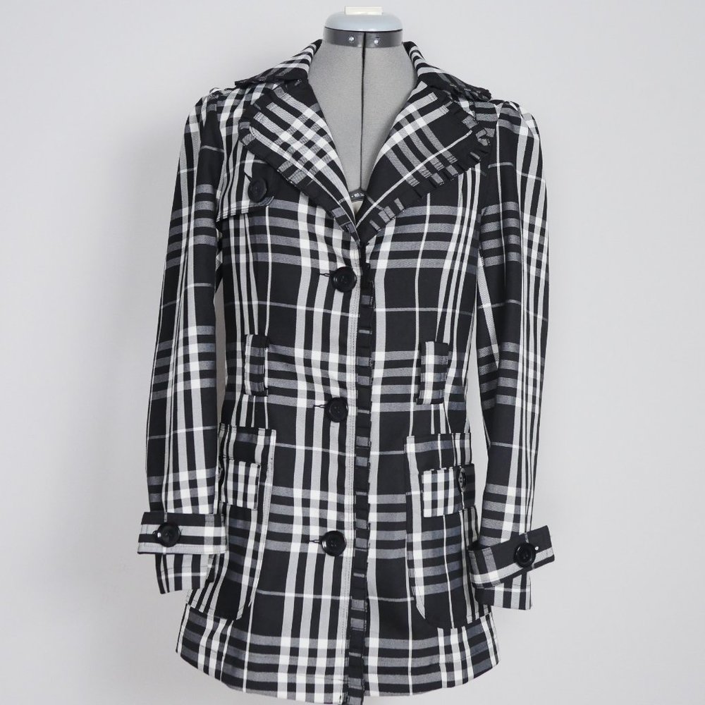 Speak2Me Plaid Ruffle Collar Trench Coat